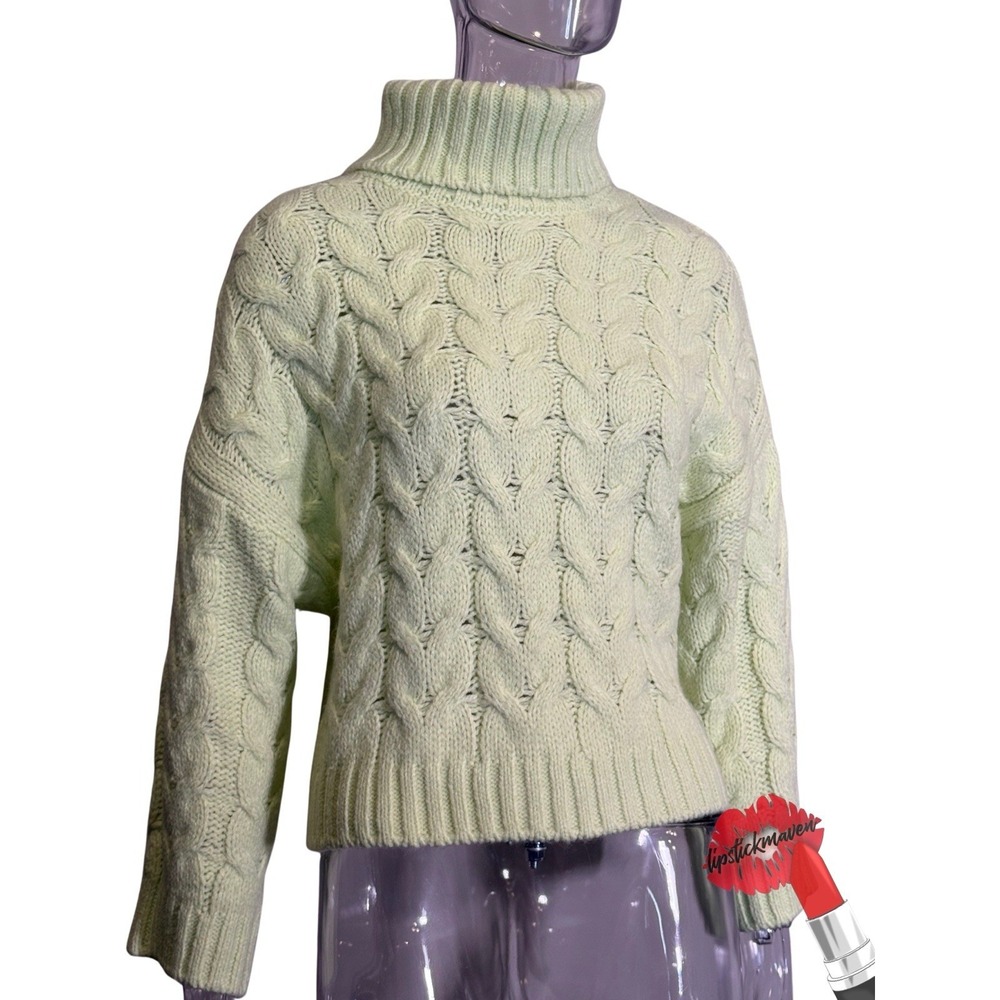 Elie Tahari Turtleneck Sweater Womens Small Lime Green‎ Chunky Knit Cropped NWT